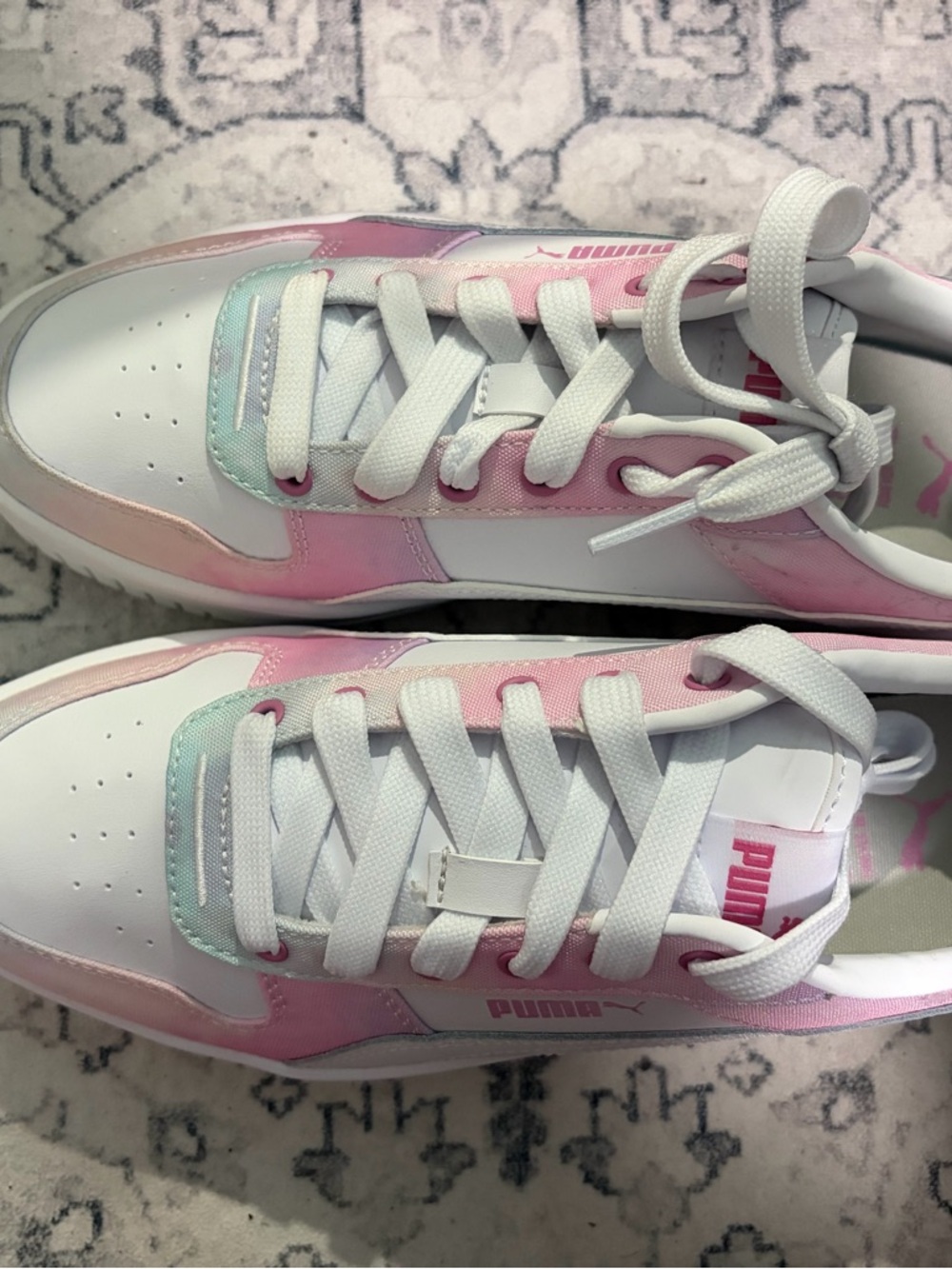 Puma White Sneakers with Pink & Mint Gradient Accents